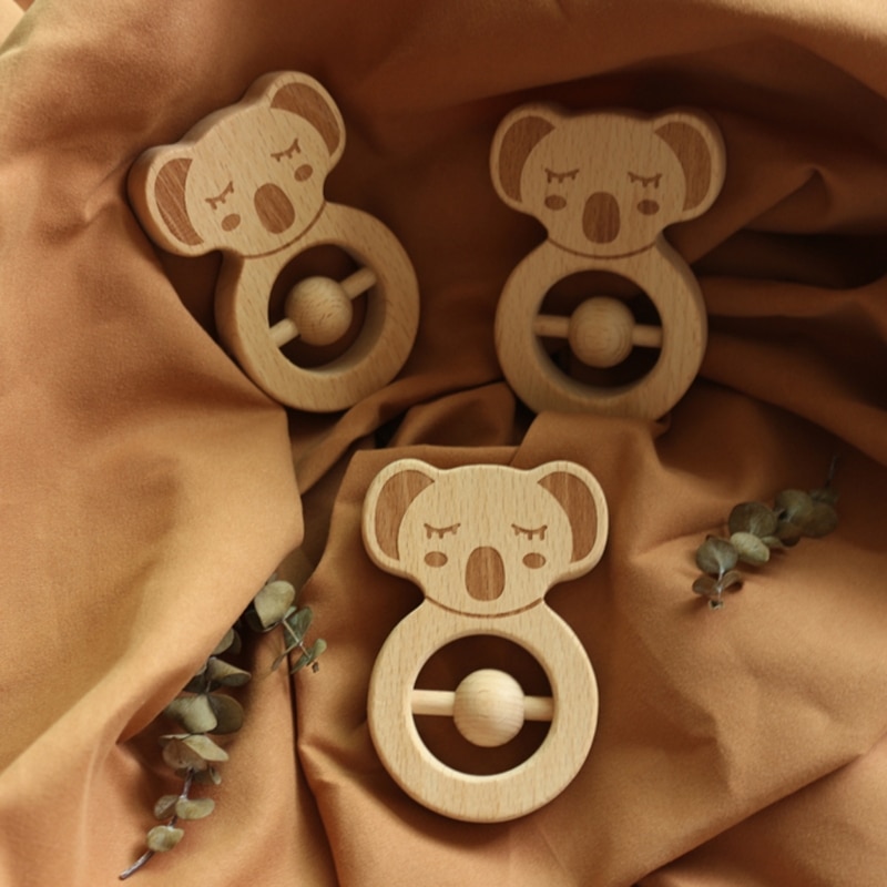 1 Pc Baby Speelgoed Rammelaars Voor Pasgeborenen Bed Bel Houten Ring Beuken Dier Hout Bijtring Educatief Speelgoed