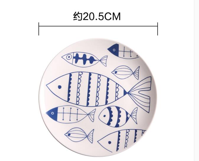 jingdezhen Cartoon fish Ceramic Plate Dish 8 inches Bone China Porcelain Round Flat Dinning Lunch Plate