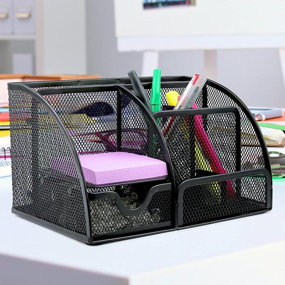 Metal Large Capacity Desk Pen Holder for School Office Stationery Pencil Makeup Storage Box Desktop Organizer Stand Case