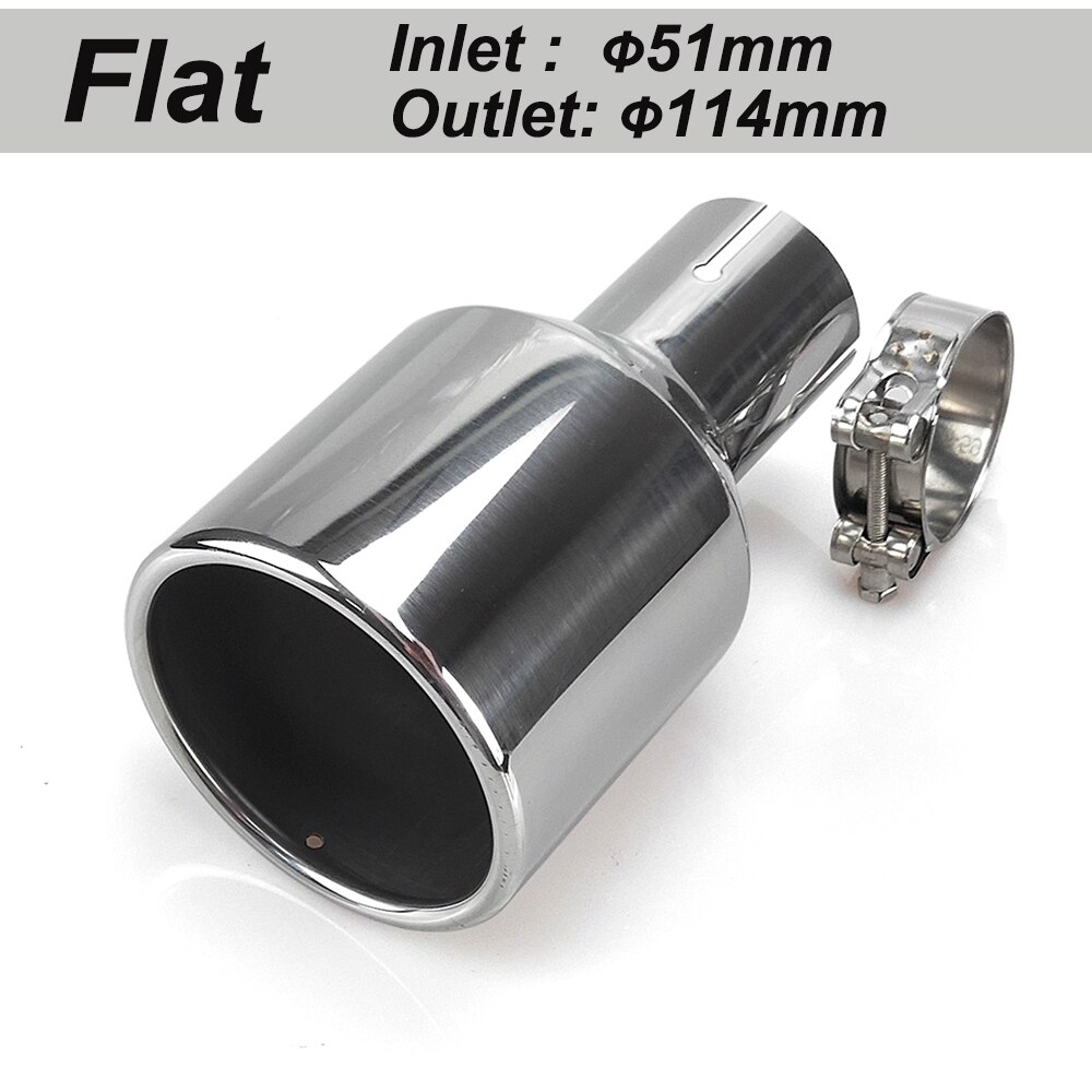 1 stk 114mm udtag universal modifikation biltilbehør sølv krøllet flange lyddæmper udstødning rustfrit stål spids enderør: Fladt indløb 51mm
