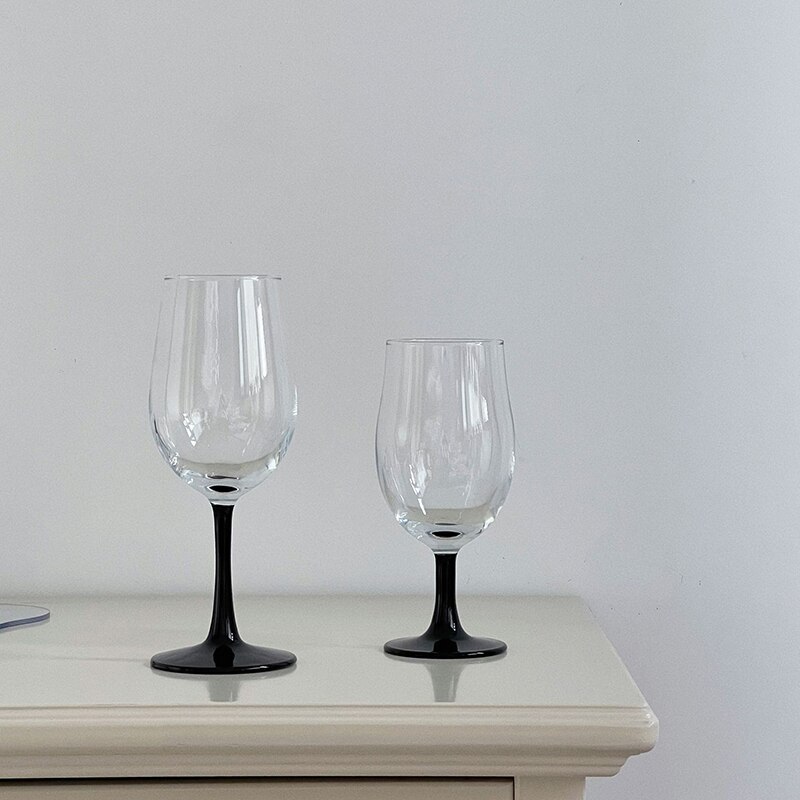 Copa de vino tinto de cristal de tallo negro, copa de vino de Brandy corta duradera, copa de vino europea de Burdeos, copa de borgoña para el hogar