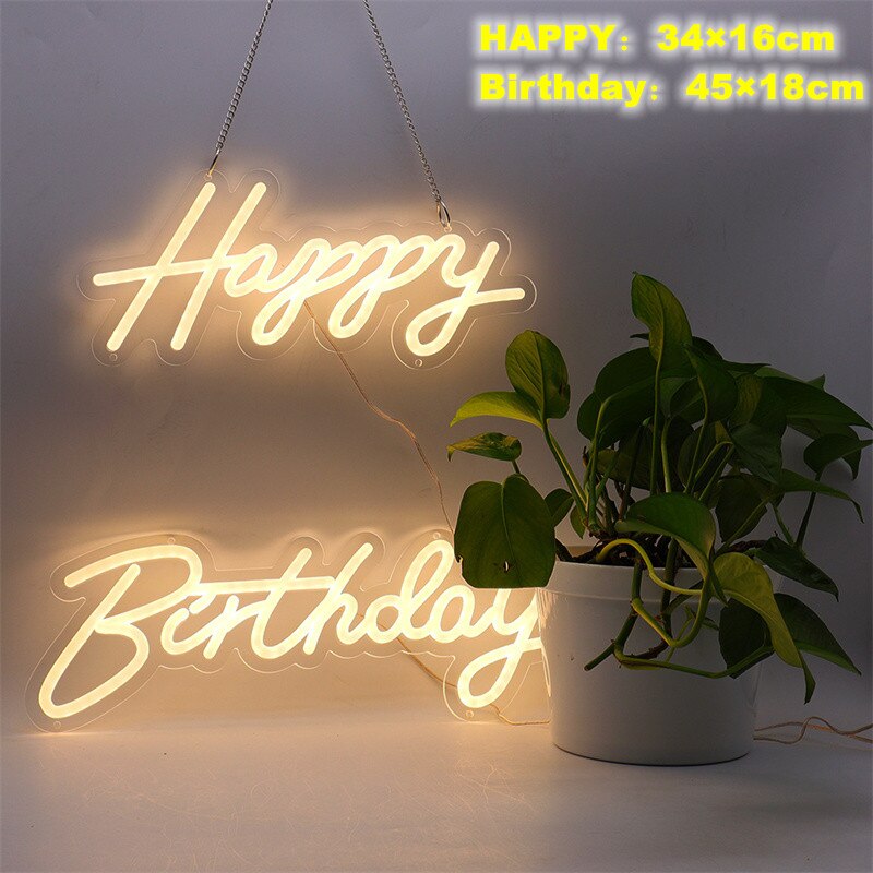 Letreros de neón Led de feliz cumpleaños, mejor novia, bebé, Mr Mrs, luces para , Bar, Club, decoración de pared de la habitación del hogar, letrero de neón LED colgante,: BLANCO / 1 W