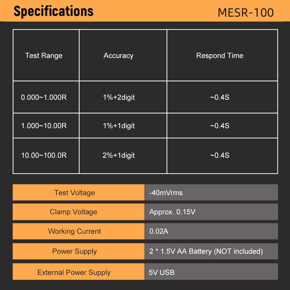 MESR-100 ESR Capacitance Ohm Meter Measuring Capacitance Resistance Capacitor Circuit Tester with SMD Test Clip