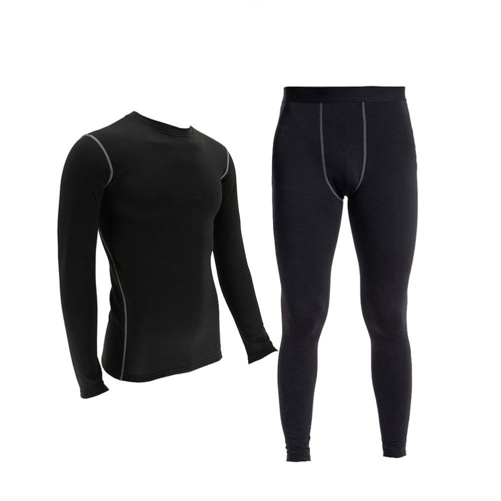 LANBAOSI 2 Pcs mannen Compressie Running Set mannen 2 pc Thermische Ondergoed Set Wicking Fleece Gevoerde Lange Onderbroek