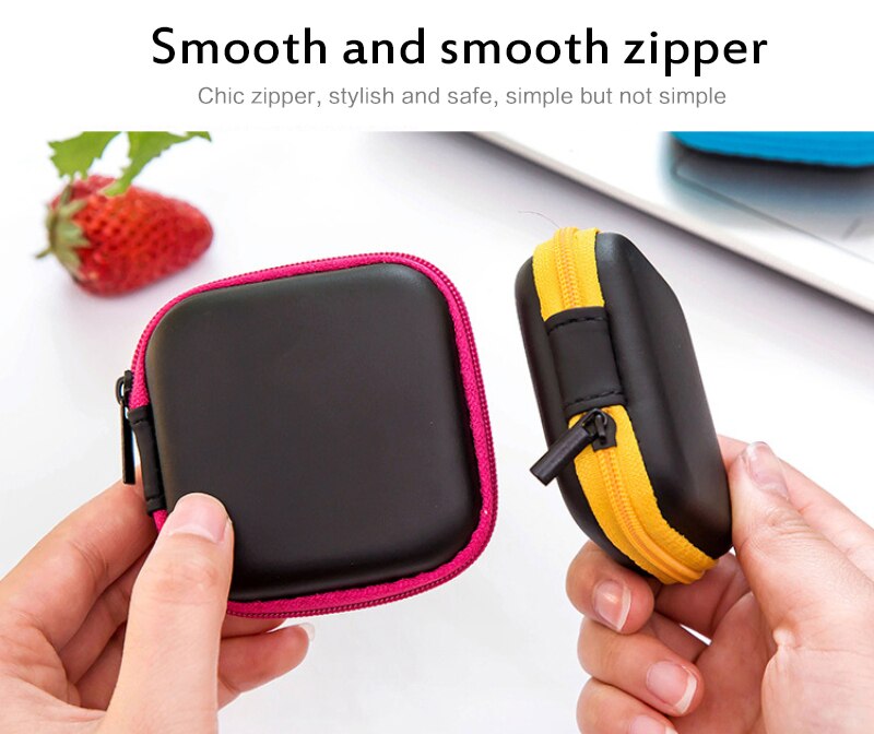Mini Hard Headphone Case PU Leather Earphone Storage Bag Protective Case USB Cable Earbuds Pouch Box Earphone Accessories