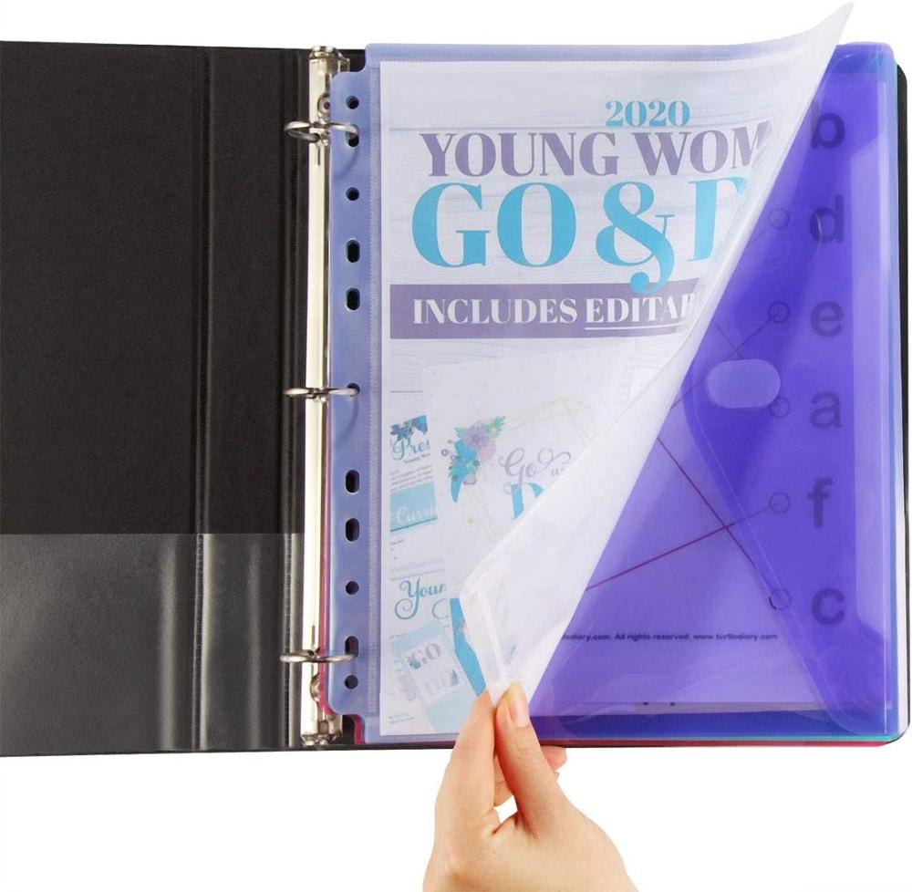 5pcs/Set 11-Hole Clear Plastic Envelope Binder Pockets Folder, A4 Size Paper Document File Bags for 2 /3/4 Ring Binder,5 Packs