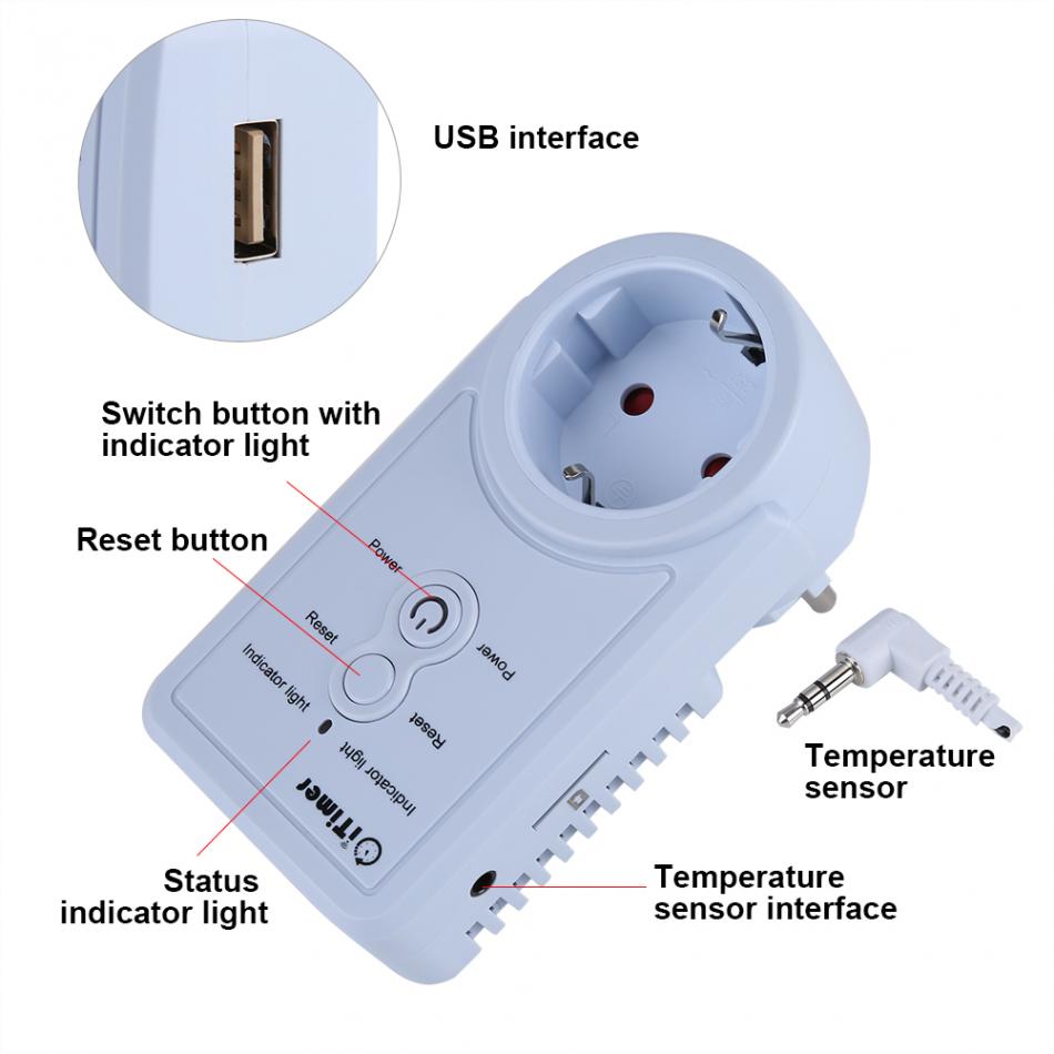 GSM Socket Smart GSM Smart Switch Power Outlet Plug Socket with Temperature Sensor SMS Command Control EU Plug