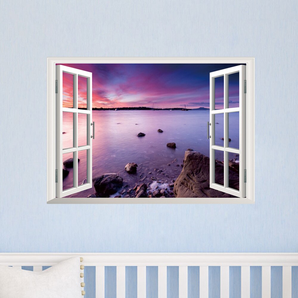 Smuk himmel tropisk hav 3d vinduesudsigt blåt hav boligindretning wallsticker landskab stue kontor mærkater klistermærker