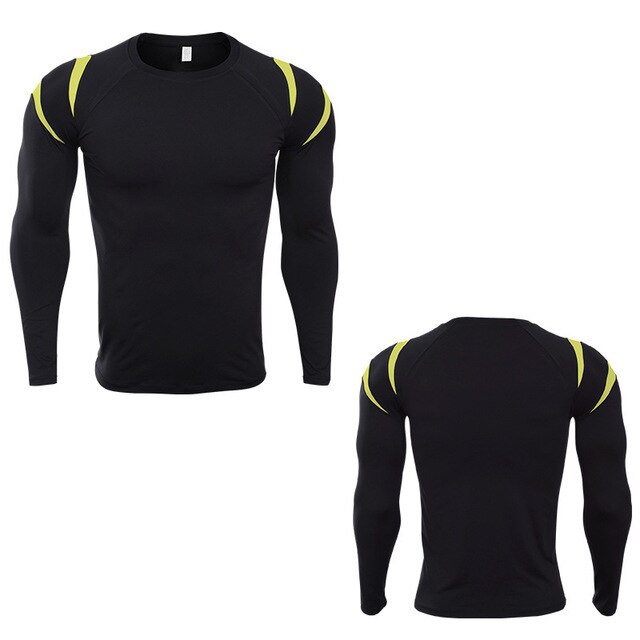 Men Long Sleeve Bodybuilding Sport Running Shirt Breathable Basketball Soccer Training Fitness T Shirt Gym Clothing Sportswear: black yellow / Asian size XXXL