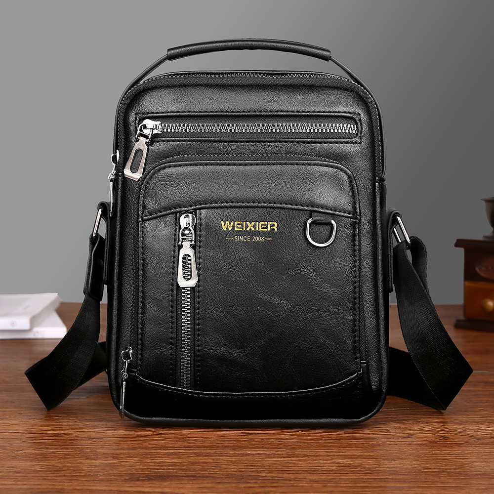 Mannen Schoudertas voor 9.7 "iPad Mannen PU Leer Mannen Crossbody Tassen Business Mannelijke Effen Messenger Bag reistas mannen Handtas: zwart