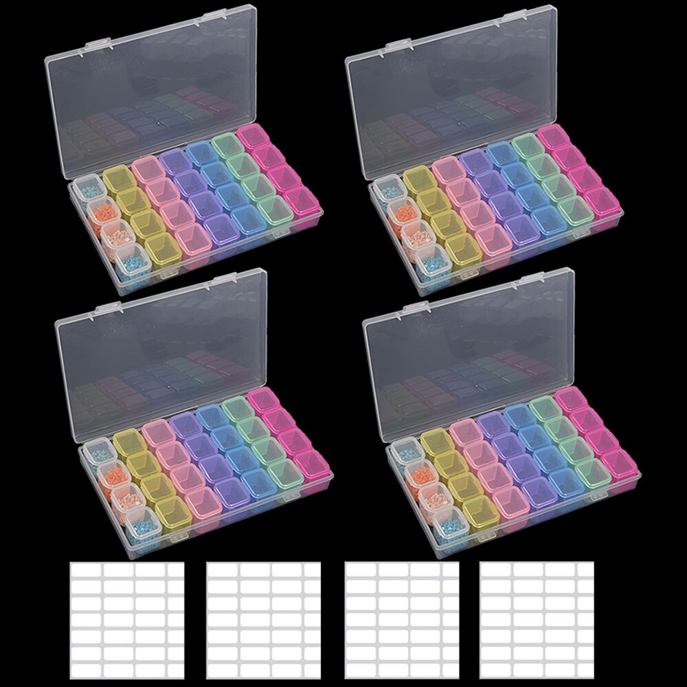 28/56/112Grids Diamond Nail Art Rhinestone Container Organizer Mosaic Embroidery Accessories Tools Bead Container Storage Box: 28 color 4pcs