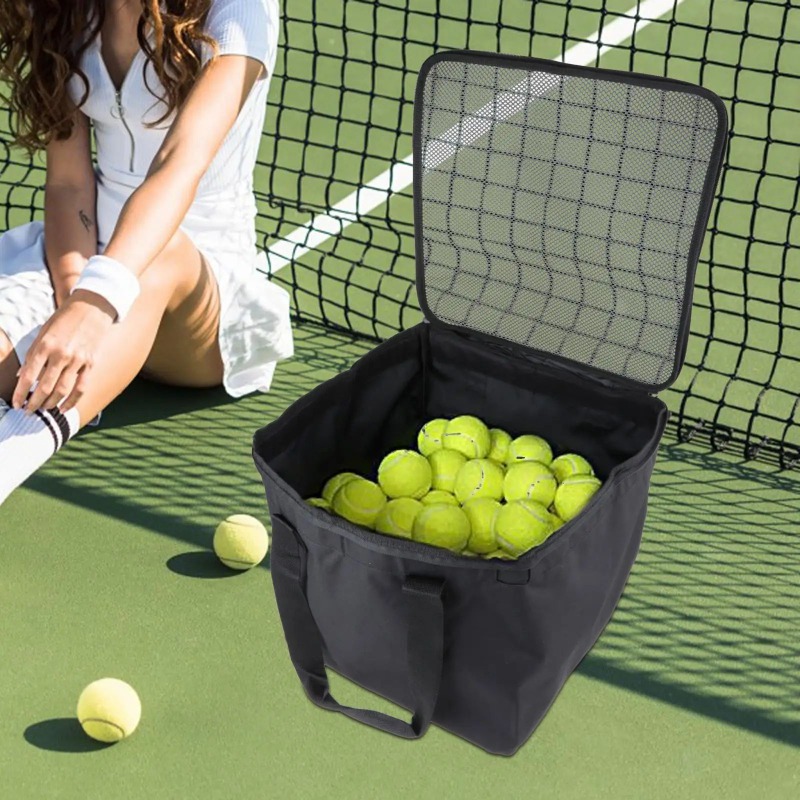 Tennisball-Wagen-Tasche für 160 Bälle, große Ballkapazität, Aufbewahrungstasche aus Oxford-Stoff, schwarz, kompakter Tennisballkorb für Höhle Unterricht