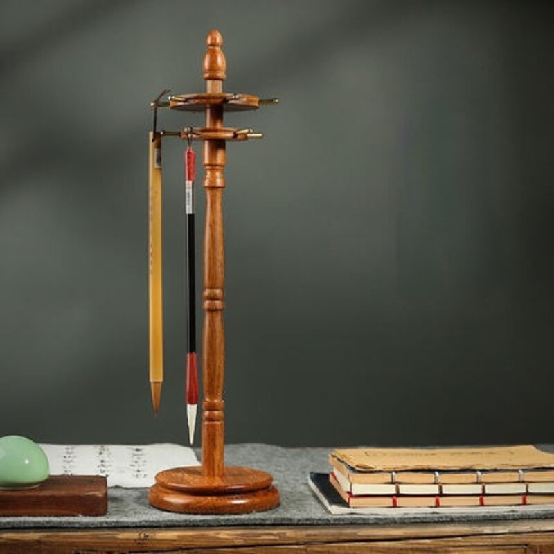 Rotating Disc Calligraphy Brush Holder Solid Wood Pen Holder 11 Hangers Traditional Calligraphy Chinese Ink Painting Brush Stand