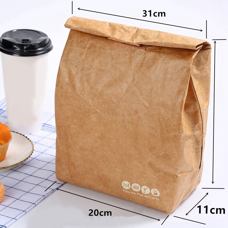 Reusable Brown Paper Lunch Bags Insulated Lunch Box DuPont Paper Aluminum Film Picnic Ice Bags