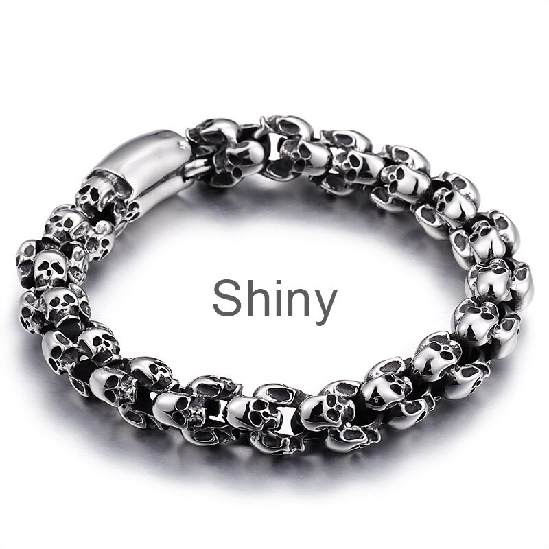 Pulseras de calavera Punk de 12mm para hombre, cadena de eslabones con dije de León y esqueleto de acero inoxidable 316L, joyería gótica masculina: 17,5 cm / Color dorado
