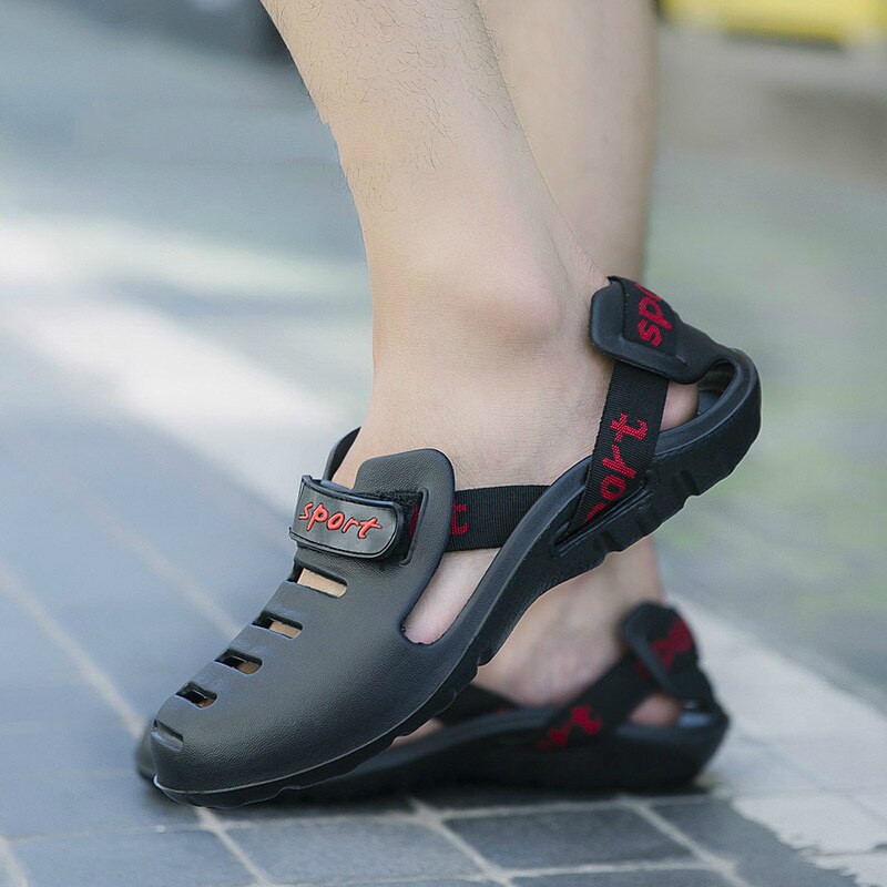 Grande taille été hommes plage eau sandales étudiants en plein air imperméable pantoufles solide jeunesse Cool respirant paresseux chaussures