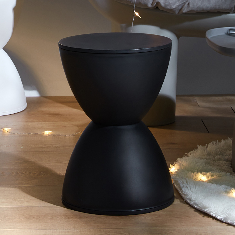 Taburete bajo nórdico para sala de estar, taburete circular y moderno de ocio para el hogar, simple y grueso, cambio de zapatos para el hogar, taburete de comedor para niños: Negro