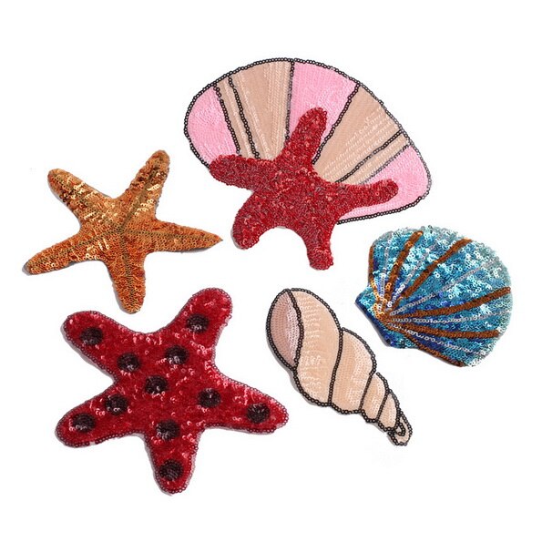 GUGUTREE embroidery paillette big shell patches starfish patches badge Applique Patch for Coat,T-Shirt,hat,bags,Sweater,backpack: 6