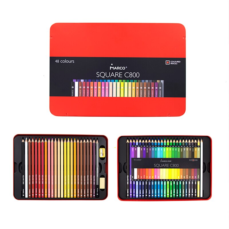 Marco 12/24/48 Colors Pastel Colored Pencils Oil Watercolor Drawing Pencil Set Macaron SQUARE Colored Pencils: 48 Oil color set