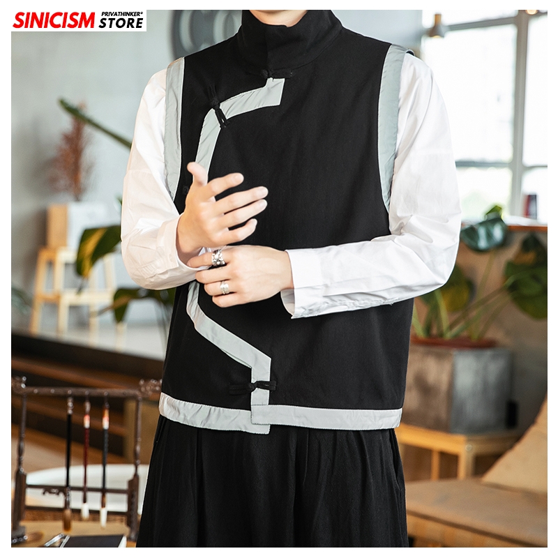 Sinicism Store homme veste hommes Style chinois Streetwear gilets automne épaissir Vintage manteaux traditionnel col haut hauts