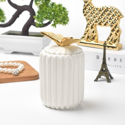 Nordic Storage Bottles Gold Plated Ceramic Cover Glass Jar Color Candy Snack Storage Tank Cartoon Animal Shape Home Decoration: B2