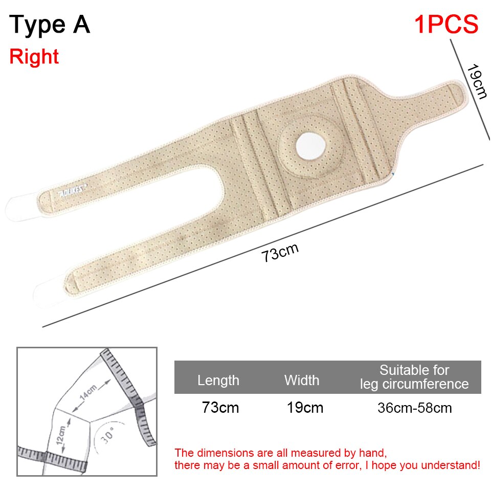 Aolikes 1 stk justerbar sportstrening elastisk knestøtteskinne knepute justerbar patella knebeskyttere hull knebeskyttelse: Type-a hud rett