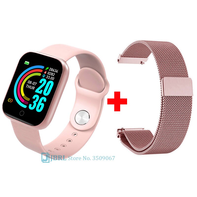 Newest Smart Band Women Men Smartwatch Bluetooth Ladies Fitness Bracelet Mens Waterproof Android IOS Phone Heart Rate Sports: pink add strap 6