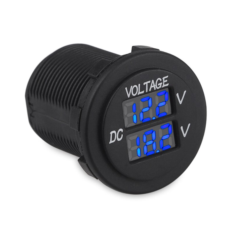 Led Digitale Dual Voltmeter Voor Motorfiets Auto Boot Aux Belangrijkste Spanningsmeter Battery Monitor Panel Auto Ronde Voltmeter Tester: Blauw