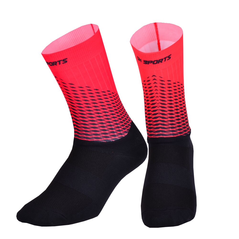 Upgraded Anti Slip Cycling Socks Men Women Mountain Bike Road Bicycle Socks Compression Outdoor Running Sport Sock: Red / L ( EU 40-46 )