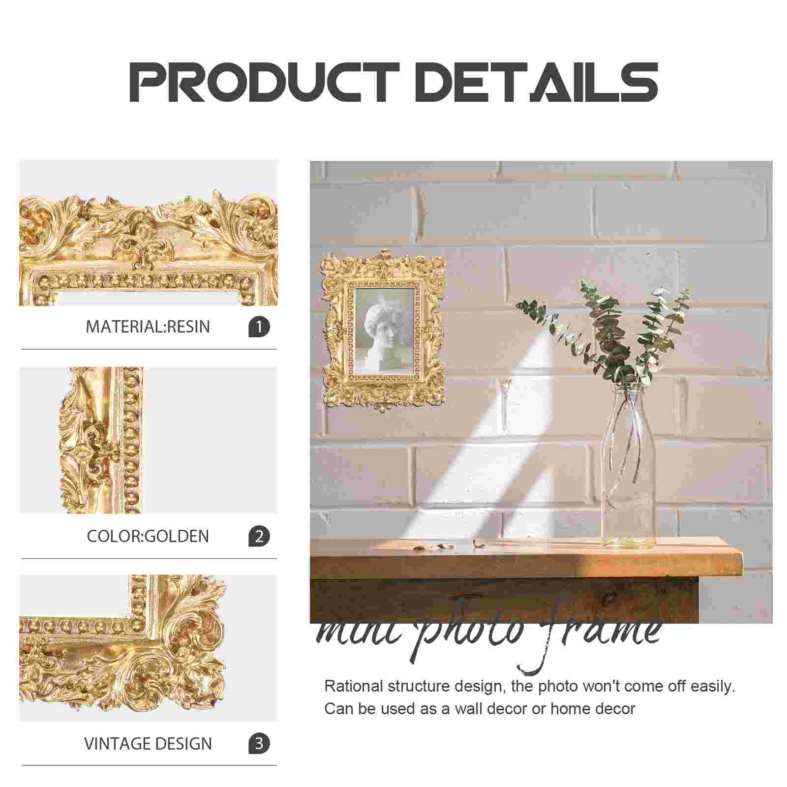 2 cornici per foto con decorazioni in resina, cornici per foto da parete multiplo, ritratti, oro Vintage ▾ dorato
