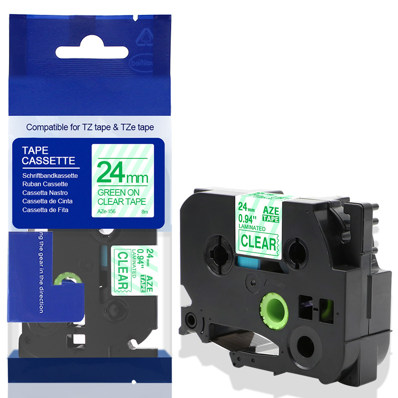Fimax 1 Pack kompatybilny z Brother TZe651 TZe-251 TZE-451 drukarka do etykiet p-touch TZe-651 czarny na żółtym TZe-151 TZe-251 tze-551: Green on Clear 156