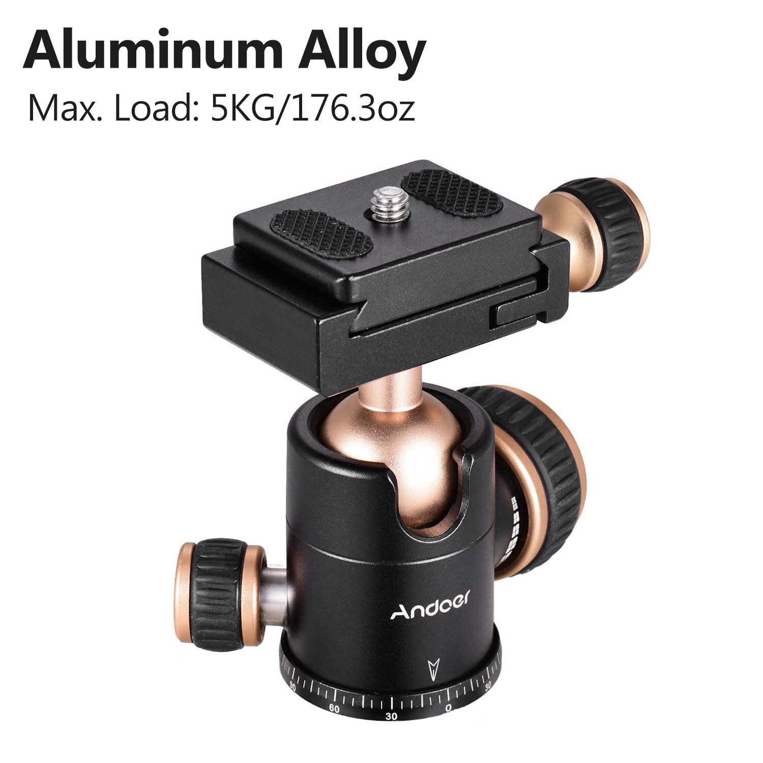 Andoer Q30 CNC Panorama Treppiedi Testa A Sfera In Lega di Alluminio Materiale di Max. Carico 5KG Rotazione di 360 Gradi con 1/4 3/8 di Pollice Foro per Vite