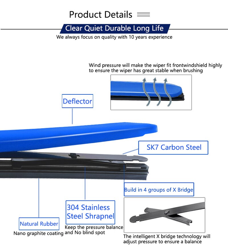 HESITE Colorful Windshield Wiper Blades For Chevrolet Alpheon And Bolt EV Models Red Blue Hybrid Wipers