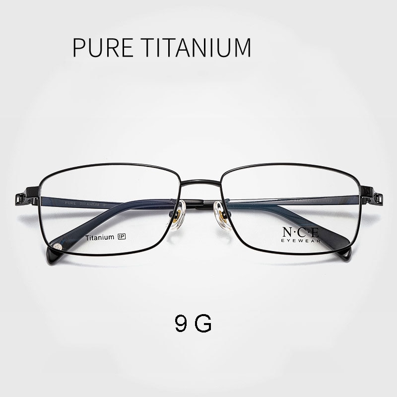 Gafas ultraligeras de titanio puro para miopía, lentes rectangulares de borde completo con bisagras de resorte, estilo de negocios para hombres