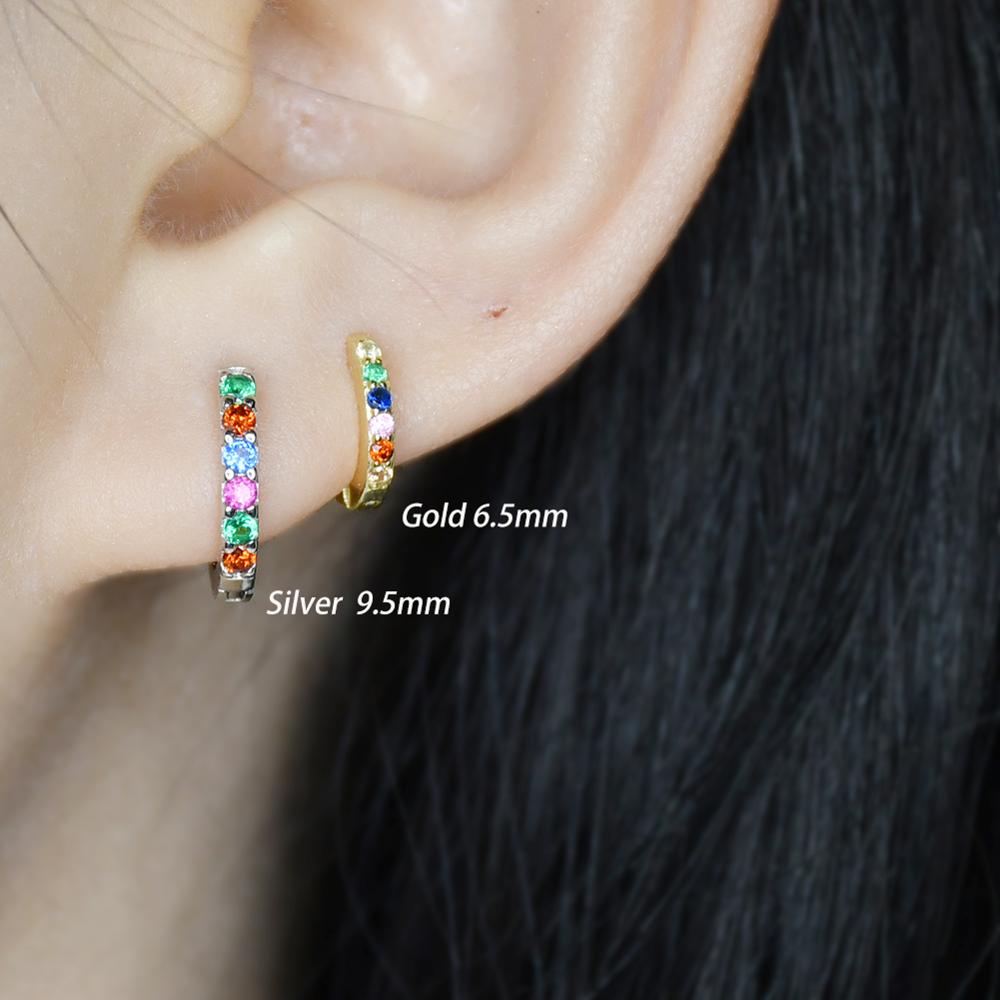 925 sterling silver earring colored zircon round ear ring ear bone temperament wild simple trend female girl ear jewelry