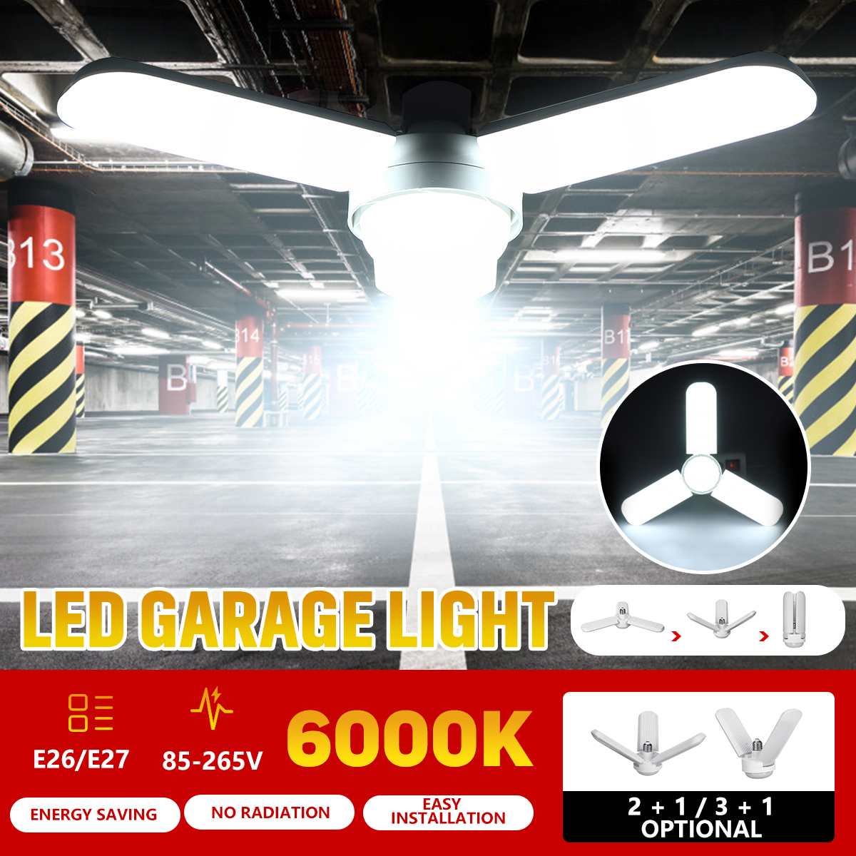 Superljus industriell belysning 150w e27 led fläkt garage ljus 80w 360 grader deformerbar led verkstad hög vik industriell lampa
