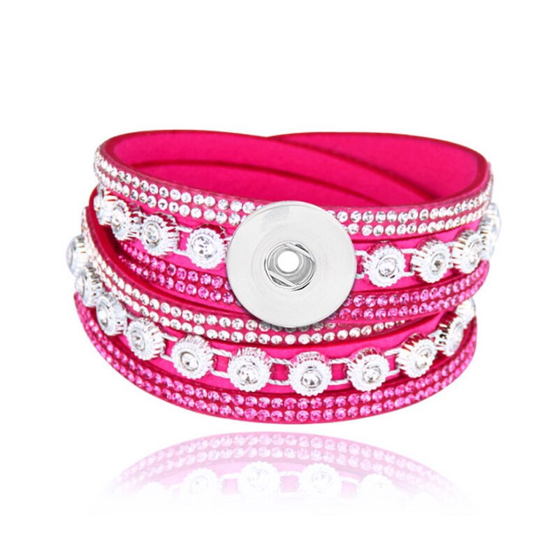 Verwisselbare Crystal 086 Steentjes Fluwelen Lederen Armband 18mm Drukknoop Sieraden Charm Bangle Voor Vrouwen 39cm