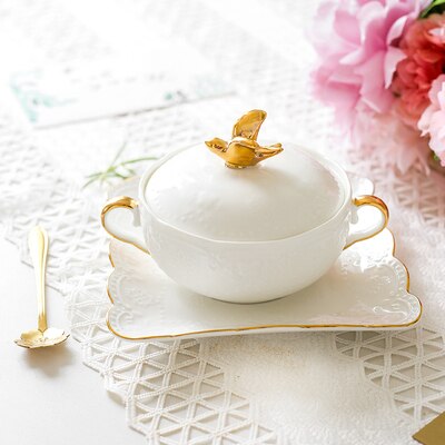 Bird's Nest Bowl Ceramic Covered Stewed Tremella Bowl Soup Bowl Dessert Bowl Continental Court Vintage Phnom Penh Ear Bowl: 07