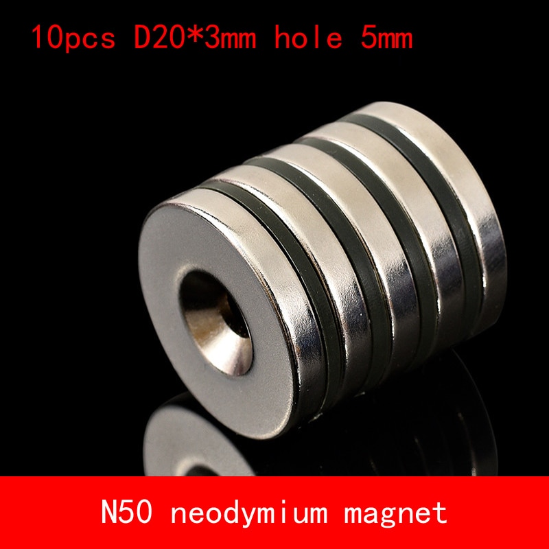 10 stks 20x3mm Gat 5mm N50 Super Sterke Permanet Ronde Neodymium Ring Magneet Zeldzame Aarde magneten