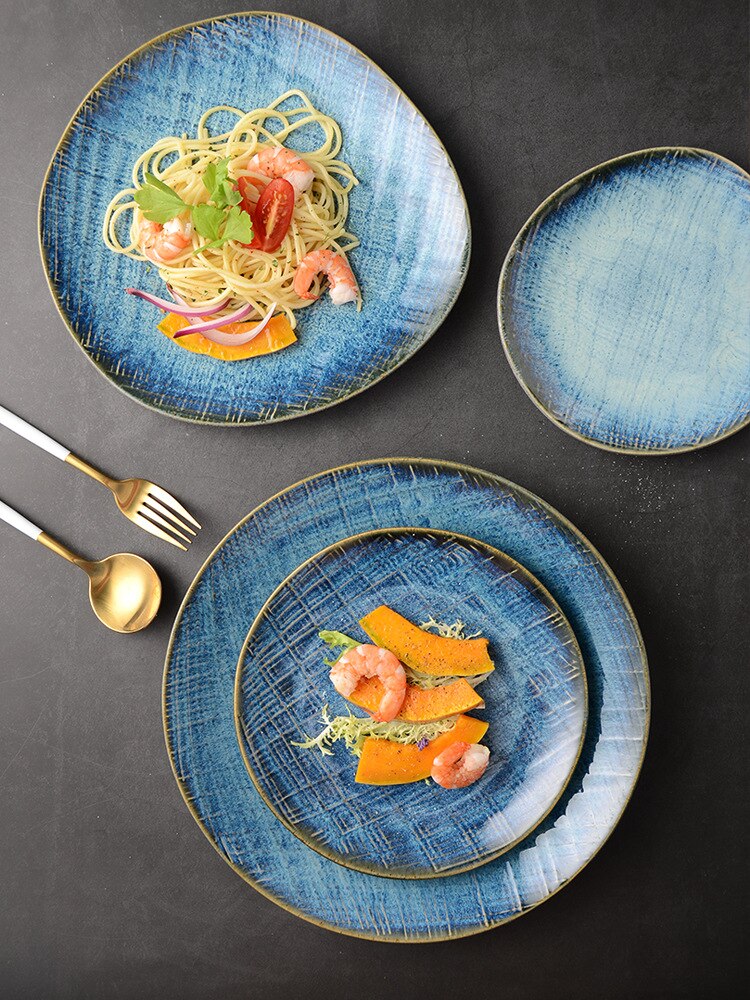 Blue Kiln Change Ceramic Tableware Set of Plates Alien Dishes for Serving Food Plate Table Kitchen Dining Bar Home Garden