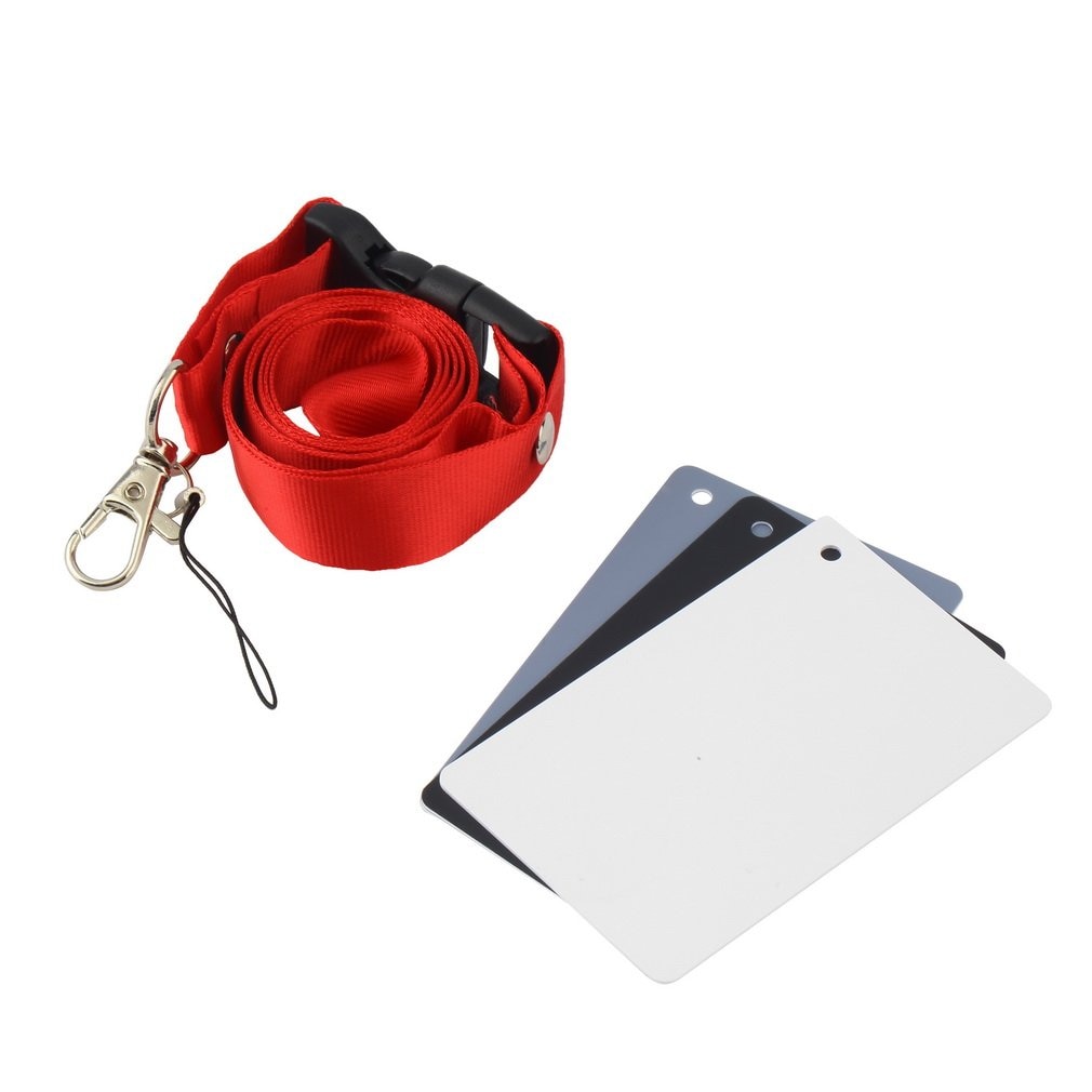3 in 1 White Balance Cards 18% Gray Card for Digital and Film Photography White Black Grey Blance 3 Card Set with Neck Strap