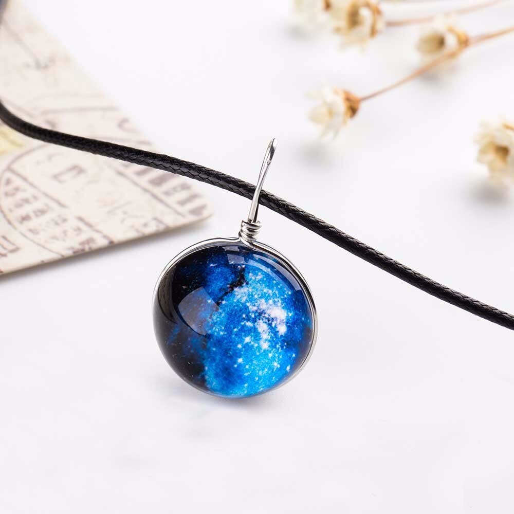 Nebula Ruimte Universe Galaxy Ketting Sterren Glas Bal Hanger Kristal Collares Planet Patroon Lederen Ketting Ketting Voor unisex: A 3