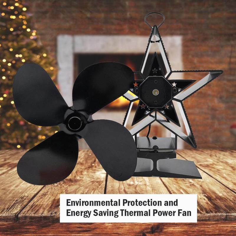 1 Pcs Pentagram Vormige Kachel Fan Zwart 4 Blade Warmte Aangedreven Hout Brander Milieuvriendelijke Stille Ventilator Motor Haard Accessoire