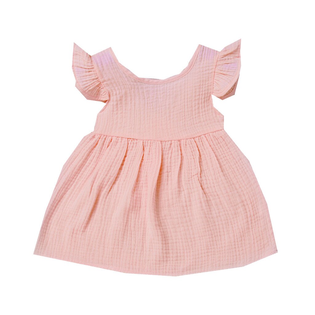 Summer Baby Girls dress Fly Sleeve Solid Kids Dresses For Girls clothes Flying sleeve Princess Dresses Vestidos Robe Fille: Pink / 18M
