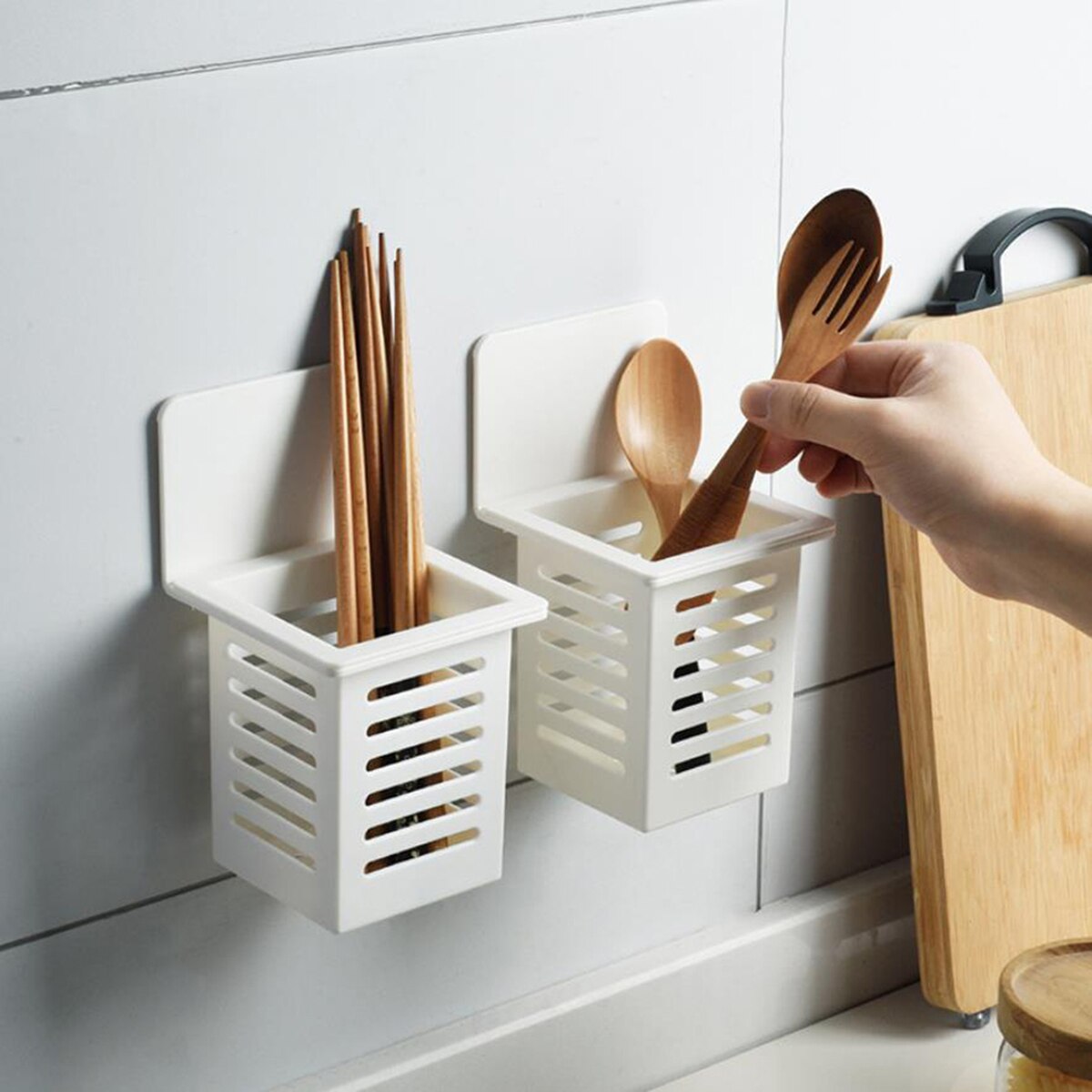 Spisepinde holder opbevaringsstativ vægmonterede spisepinde kurv gaffel opbevaring køkken husholdningsafløbshylde Grandado