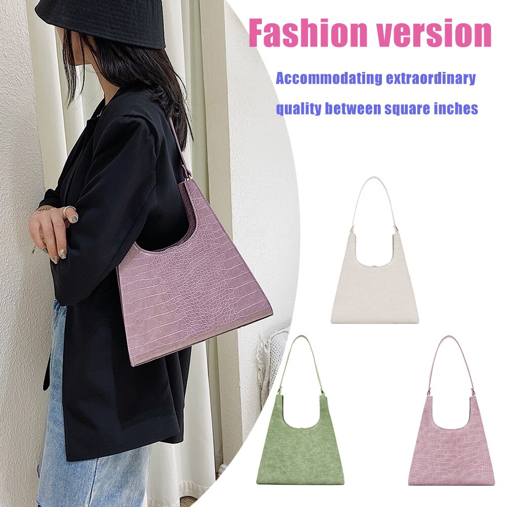 Frauen PU Leder Einfarbig Landstreicher Schulter Taschen Dame Reißverschluss Achselhöhle Schlinge Handtasche Licht Wilden Einfache Weibliche Täglich Tasche