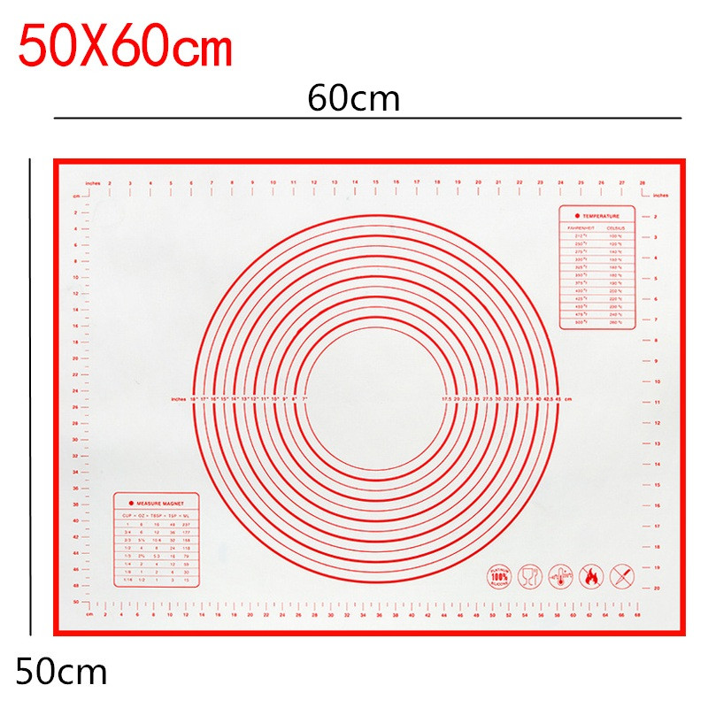 Silicone Baking Mat Scale Rolling Dough Pad Kneading Dough Mat Non Stick Pastry Oven Liner Bakeware 60*40/40*30cm: 50x60cm red