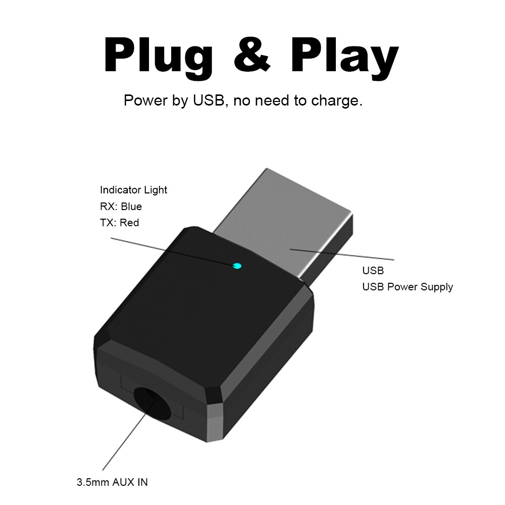 Bluetooth Receiver Transmitter ZF-169 Wireless Audio Adapter BT 5.0 With AUX Out for Headphone Speaker Phones PC Audio Player