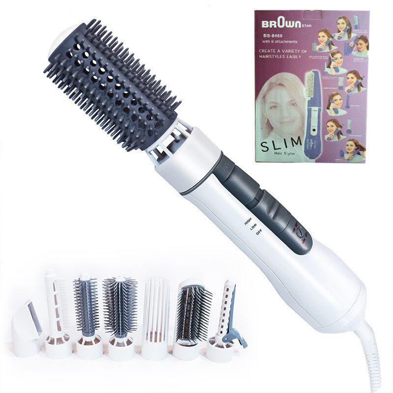 Brosse sèche-cheveux 8 en 1 à Air et froid, brosse à palette ionique pour frisottis lisses, 110V/220V: Ua Plug / 8 in1 with box