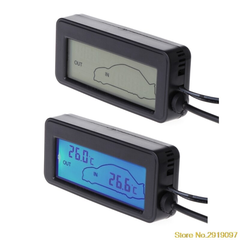 Car Inside Outside Thermometer LCD Display Indoor Outdoor Thermometer 12V Vehicles 1.5m Cable Sensor